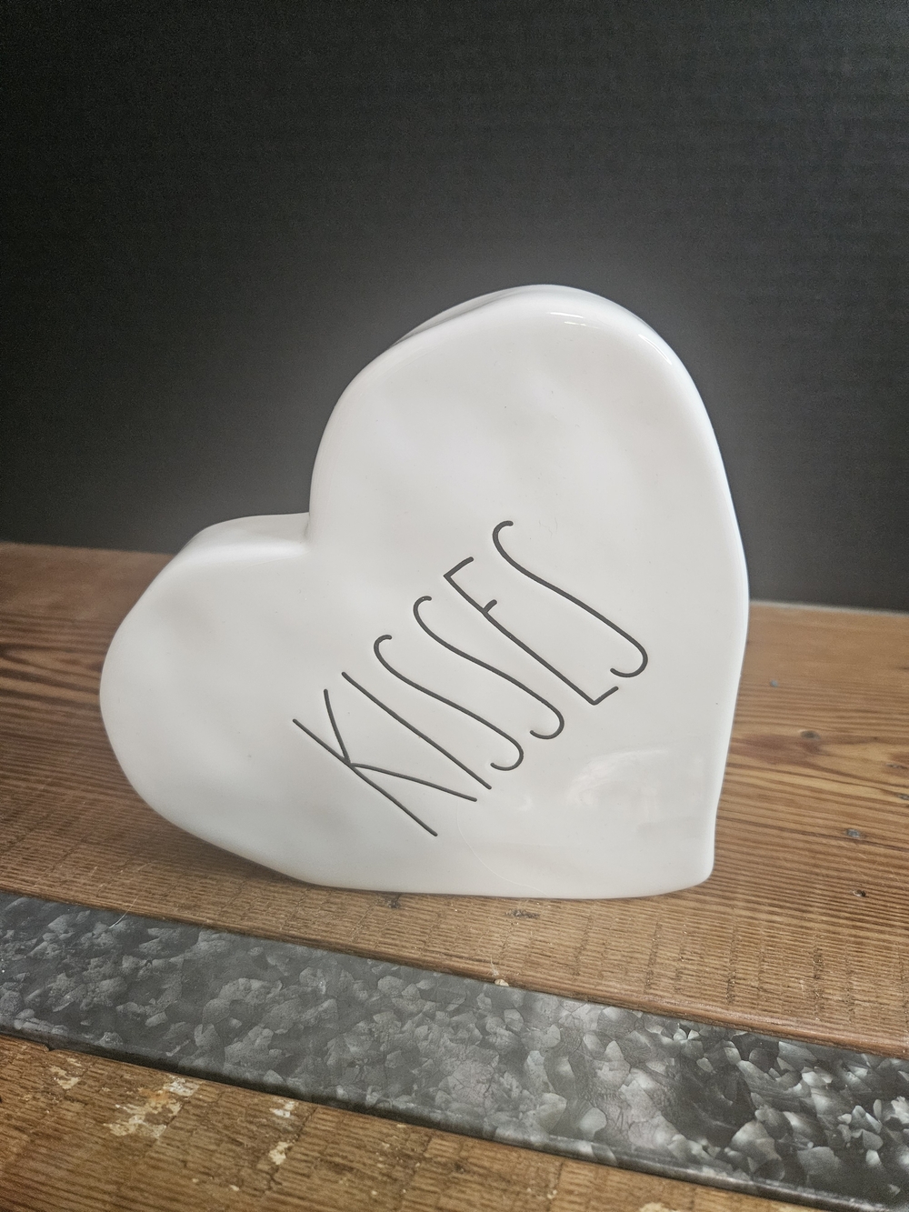 Rae Dunn White Ceramic Heart Decor with KISSES Script